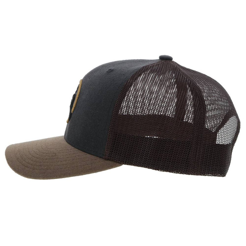 "Strap" Charcoal/ Brown w/Roughy Circle Patch Hat
