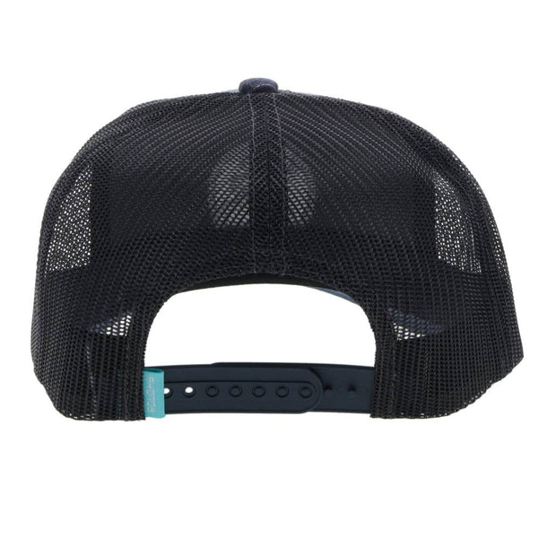 back view of the roughy 2.0 black and heather navy hat