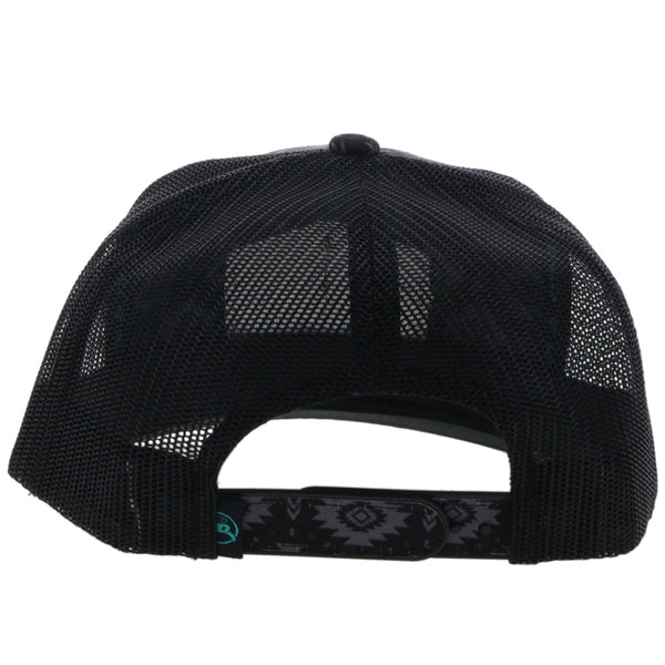 back of tha Youth Tribe black hat with Aztec pattern and turquoise patch