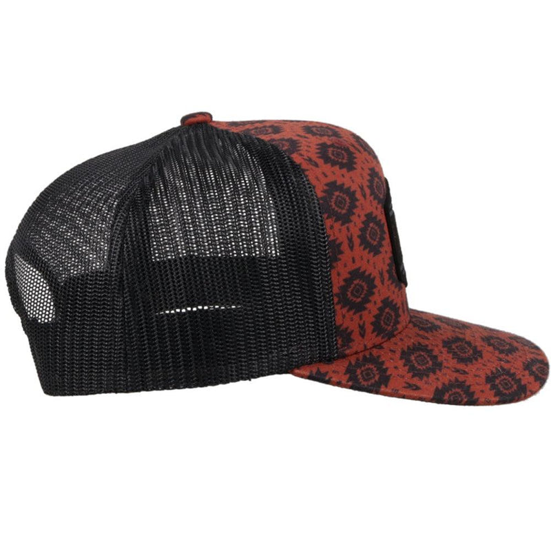 right side view of the Roughy Tribe youth red and black print hat