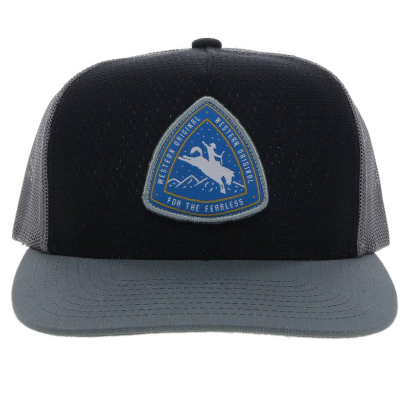 front of the Youth Summit hat in black and grey with blue and white patch