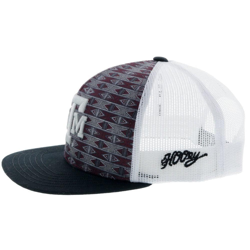 left side of the Youth Texas A&M hat with Aztec pattern and black bill