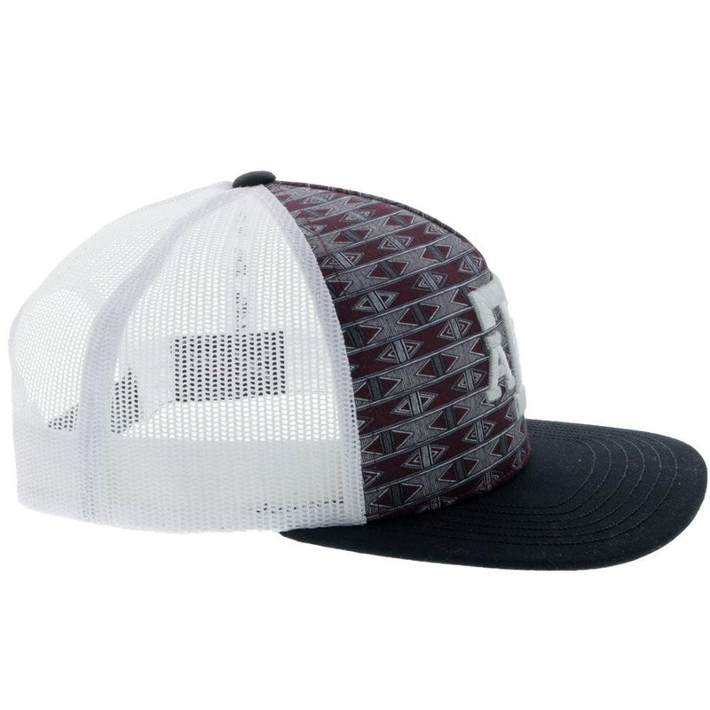 right side of the Youth Texas A&M hat with Aztec pattern and black bill
