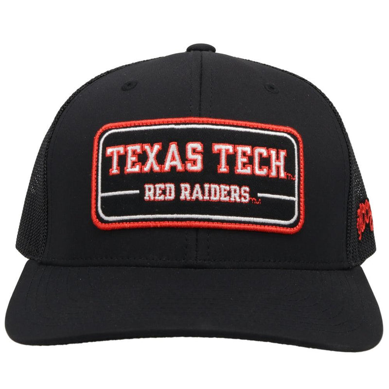 front view of the youth Texas Tech black hat with Vintage red raiders logo patch