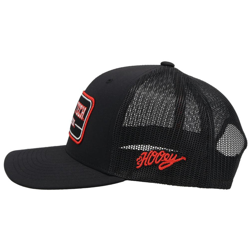 left side view of the black, youth Texas Tech hat with Vintage Red Raiders logo