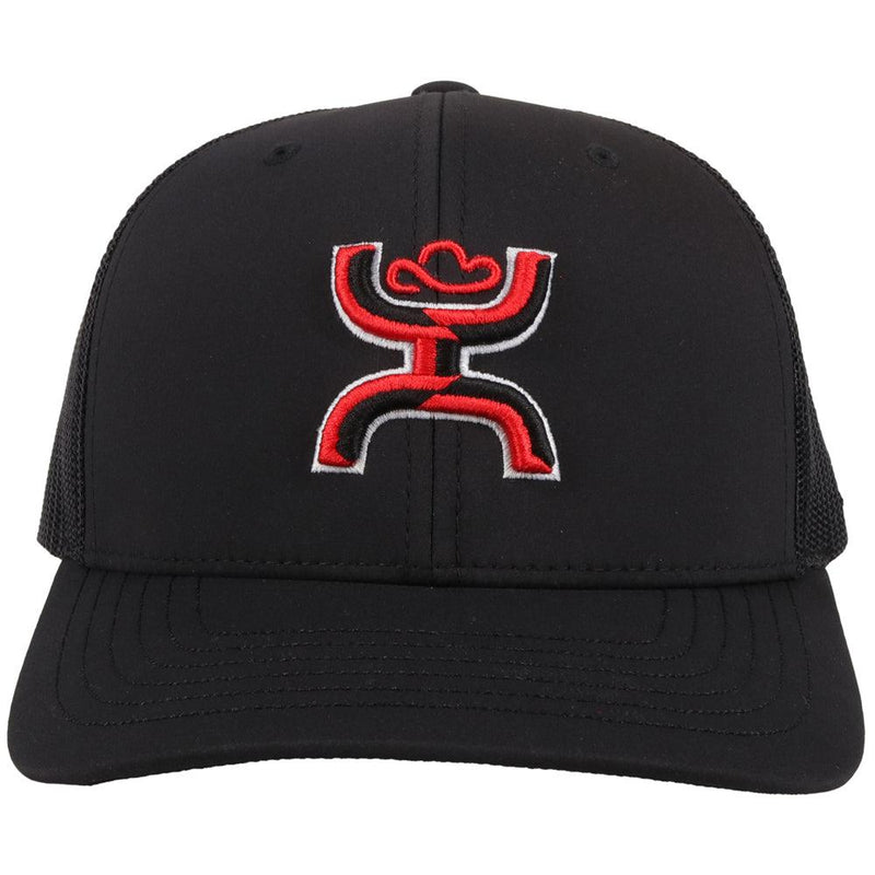 front of the youth black Texas Tech hat with red and black Hooey logo