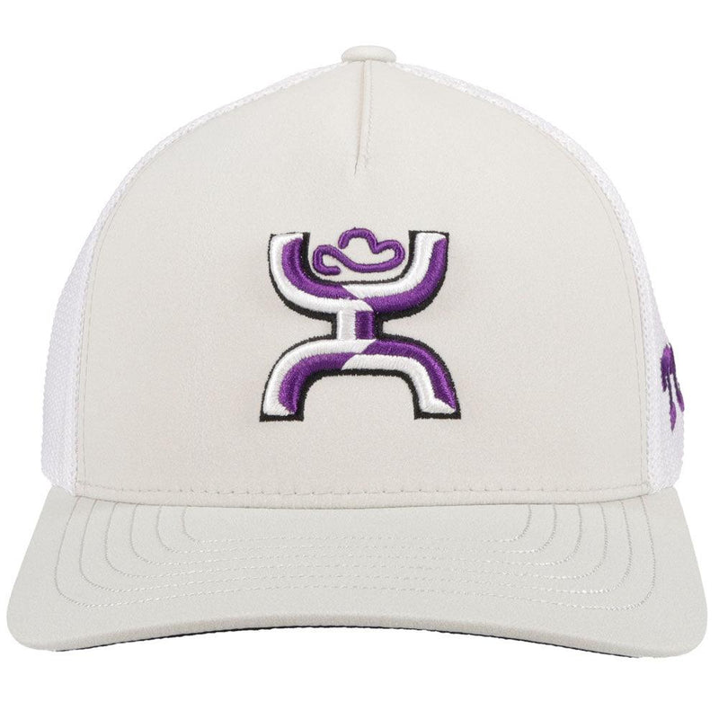 front view - grey and white texas university hat with hooey roughy man logo