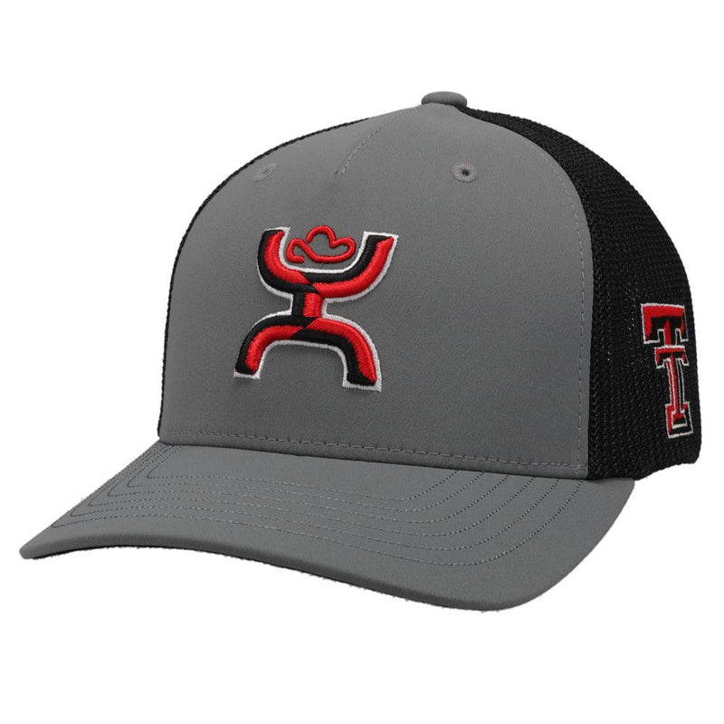 Texas Tech University Flexfit Hat Grey/Black w/Hooey Logo (Red/Black)
