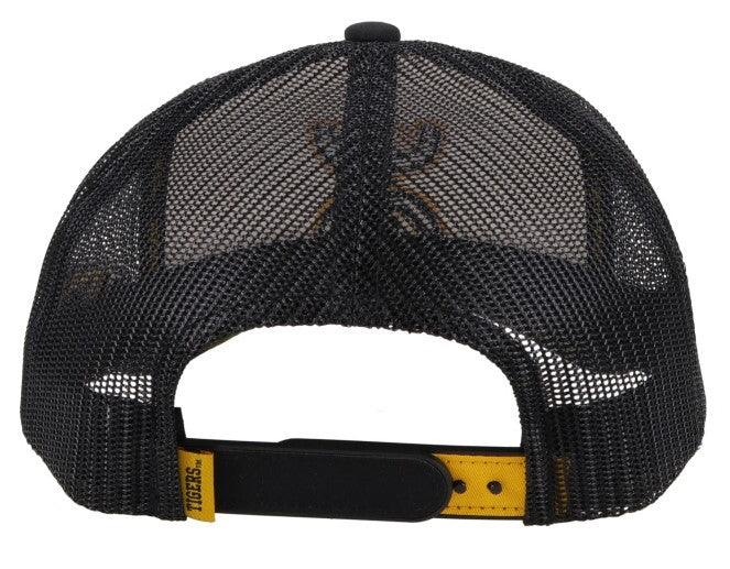 back of the missouri white and black hat with gold accents on the snap