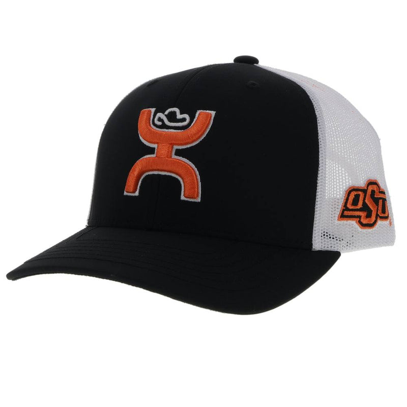 "Oklahoma State" Hat Black/White w/Orange & White Hooey Logo