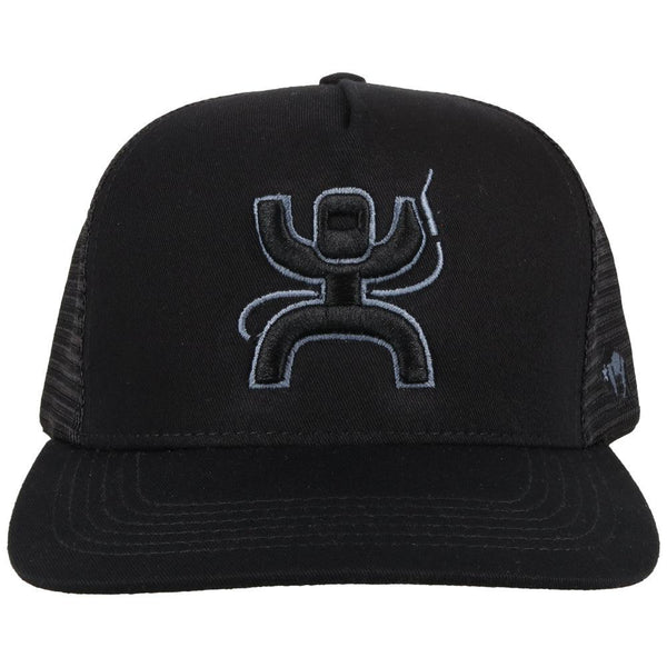 front view of the black on black Arc American Made hat