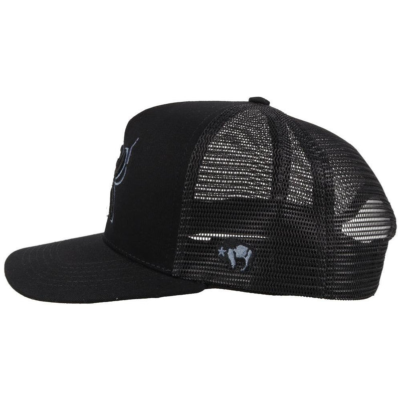 left side view of the black on black Arc cap