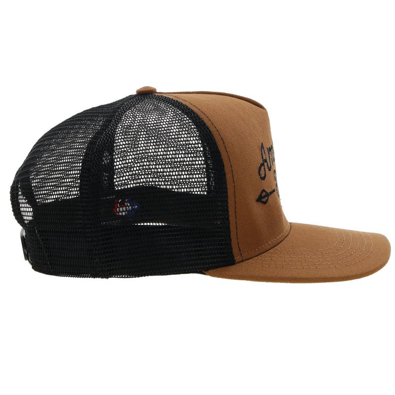 side view of the AMCC tan and black Hooey hat