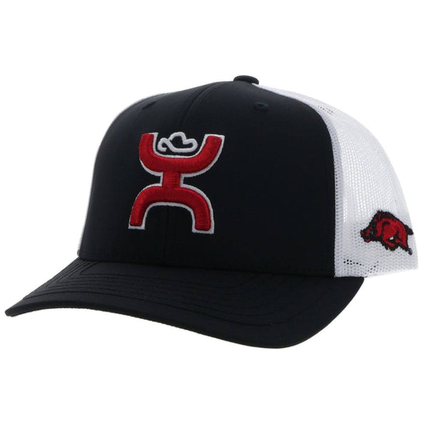 "University Of Arkansas" Hat Black/White w/ Red & White Hooey Logo