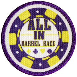 All In Barrel Race patch with purple and gold pattern