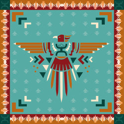 Aztec Thunderbird turquoise and rust wild rag
