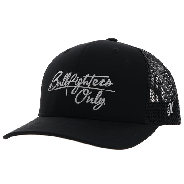 black on black BFO hat with white bull fighters only logo