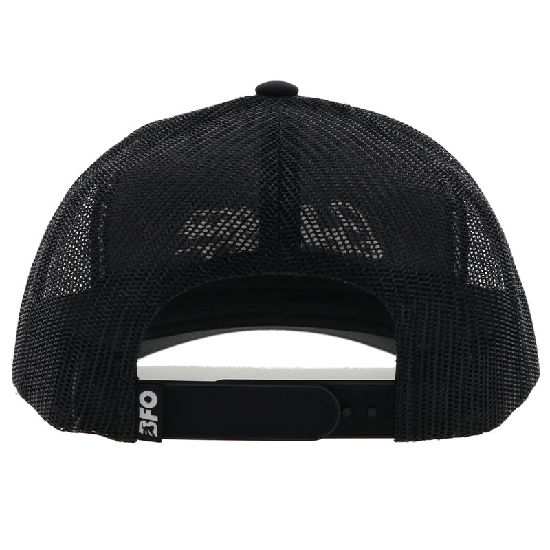 back of the black on black BFO hat with white bull fighters only logo
