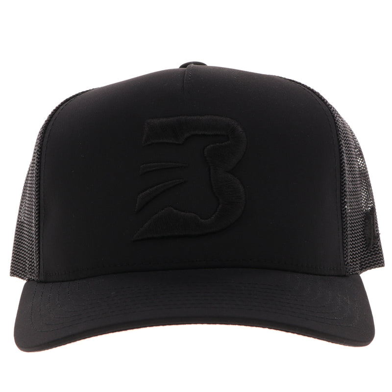 front of the black on black BFO hat with black B logo