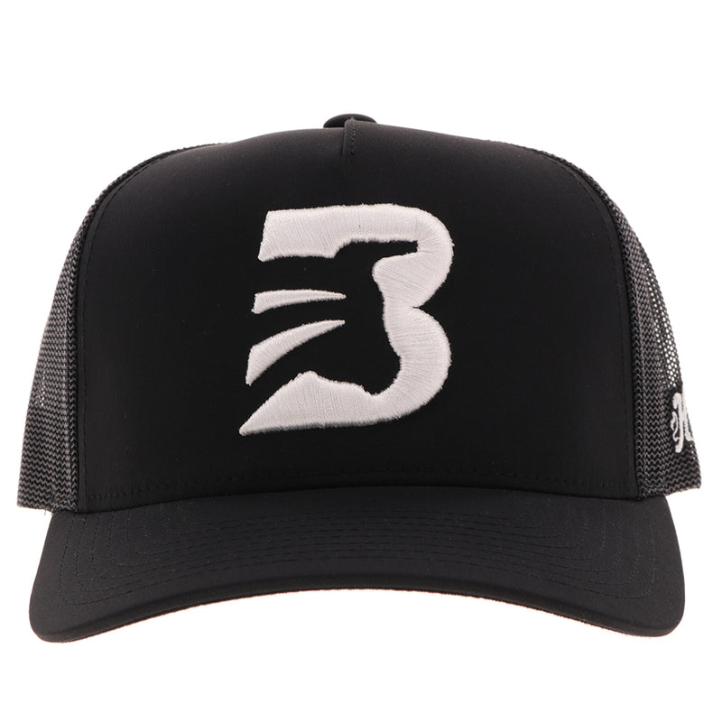 front of the black BFO hat with white B logo