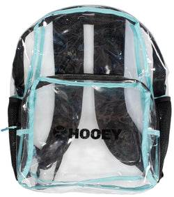 clear nitro blue, white, and black backpack