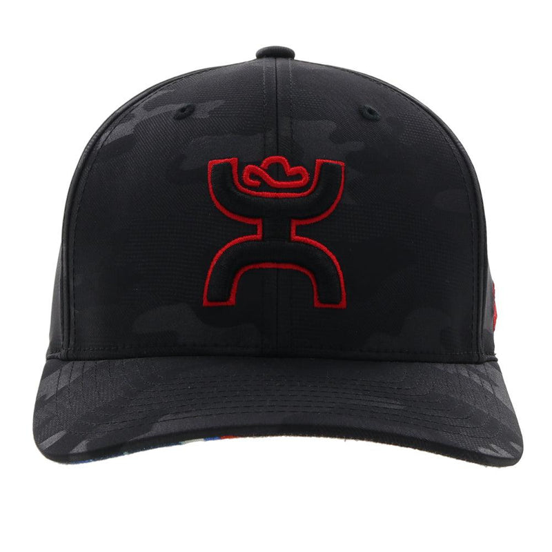front of the Black camo youth Chris Kyle hat with red hooey logo