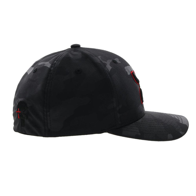 right side of the Black camo youth Chris Kyle hat with red hooey logo