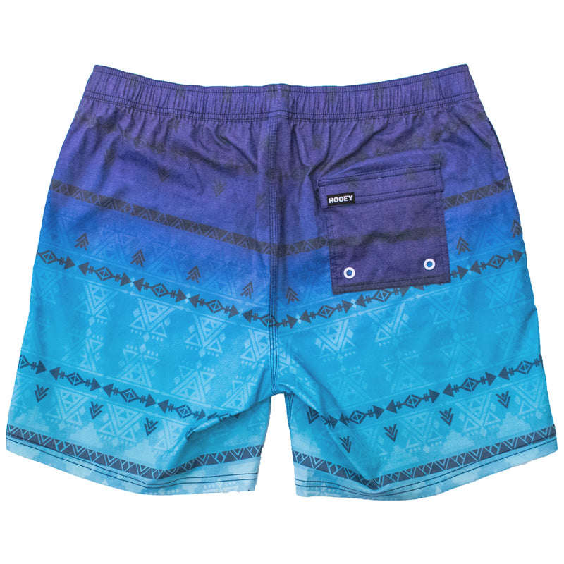 back of the Bigwake blue and team ombre pattern board shorts