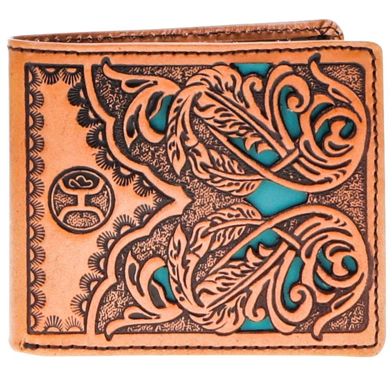 "Phoenix" Bifold Hooey Wallet Tan/Turquoise Leather