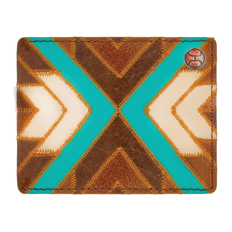"Montezuma" Front Pocket Bifold Hooey Wallet Brown/Turquoise