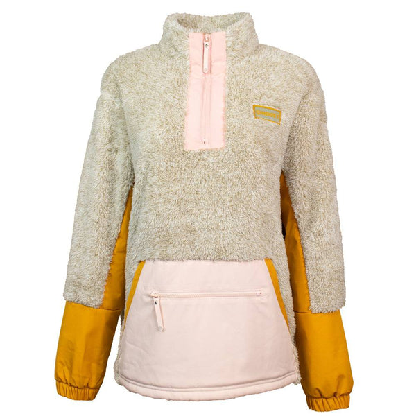 "Ladies Fleece Pullover" Tan w/Yellow/Pink Detailing