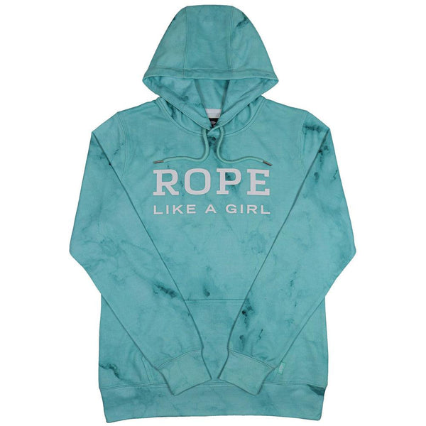 rope like a girl turquoise hoody with white logo