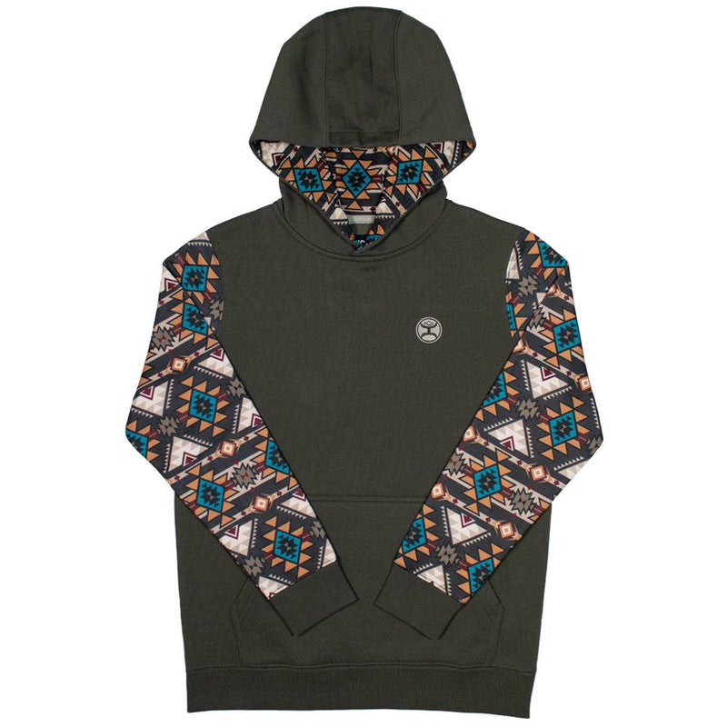 Youth Summit brown hoody with Aztec pattern on sleeves and hood lining