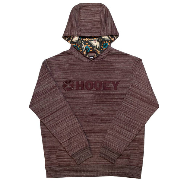 youth lock up burgundy hoody with tan, brown, white, turquoise aztec pattern in hood lining