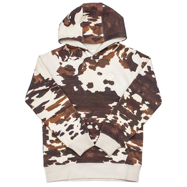 Youth "Plains" Brown/White Cow Print Hoody