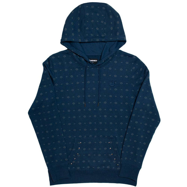 mesa navy hoody with micro white Aztec pattern and silver studs on pocket
