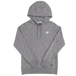 Rope Like A Girl grey hoody with teal and white logo on collar