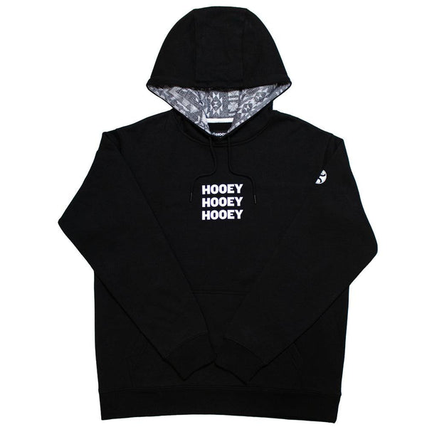 Tres black hoody with white logo and pattern in hood lining