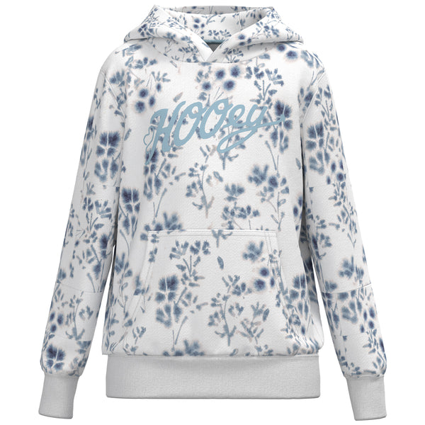 youth canyon blue floral print hoody with blue logo
