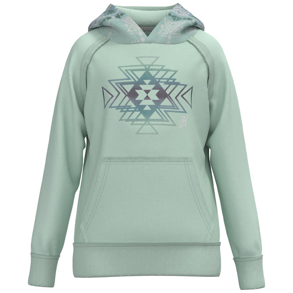 youth chaparral teal hoody with gradient aztec pattern