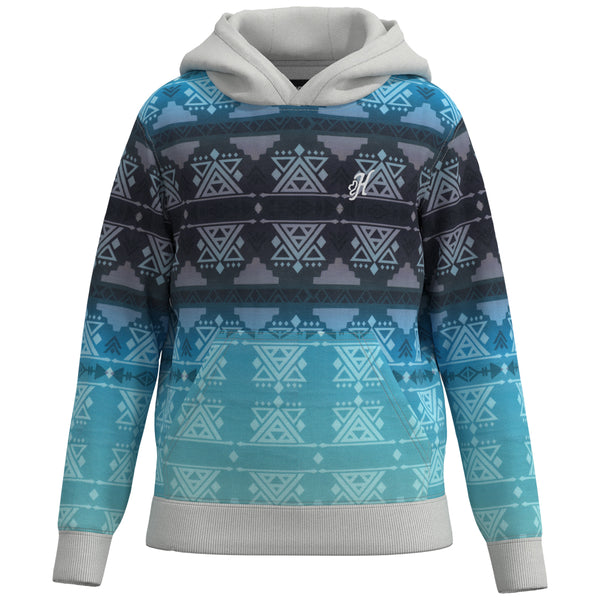 youth mesa gradient blue and white hoody with aztec pattern