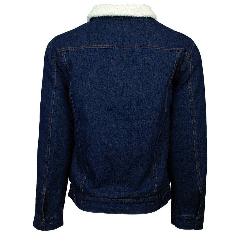 back of the Hooey Denim Jacket in blue with cream sherpa lining