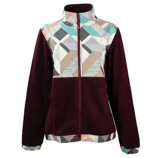 "Ladies Tech Fleece Jacket" Burgundy w/Multi-Color Print