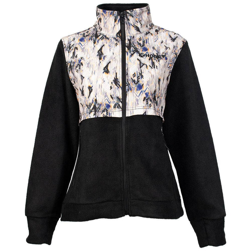 "Ladies Tech Fleece Jacket" Black w/Aztec Pattern