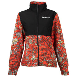 "Ladies Tech Fleece Jacket" Red Floral Pattern / Black