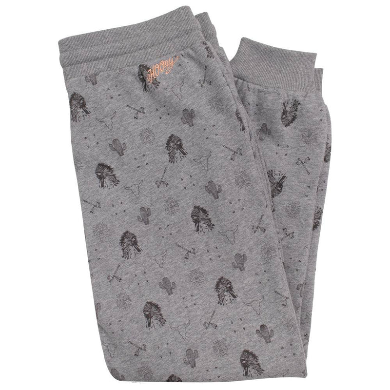 opposite side of the Plains joggers in grey with black pattern