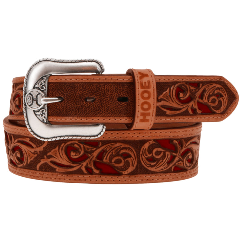 "Top Notch" Hand Tooled Hooey Belt Brown/ Red