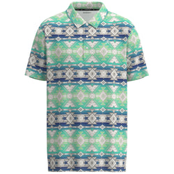 "The Weekender" Teal/Blue w/ Grey Aztec Pattern Polo