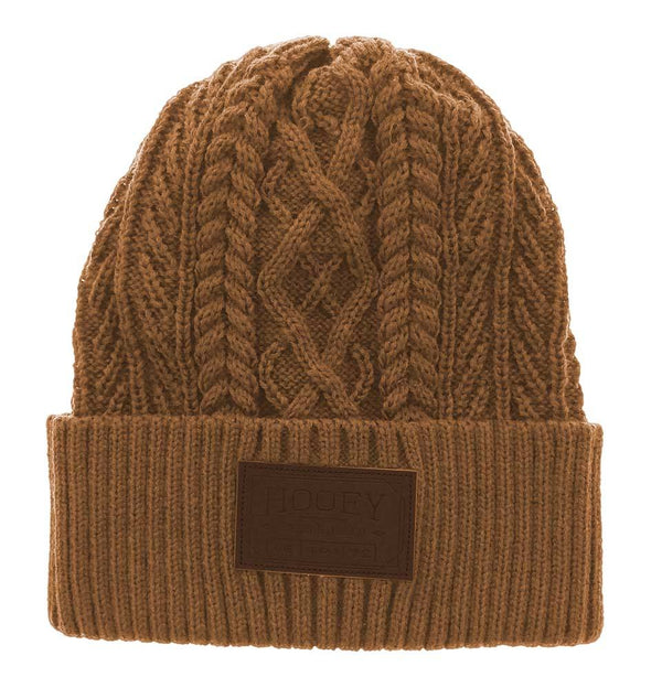"Ladies Beanie" Tan w/ Brown Leather Patch