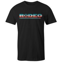 Rodeo tee in black with serape logo